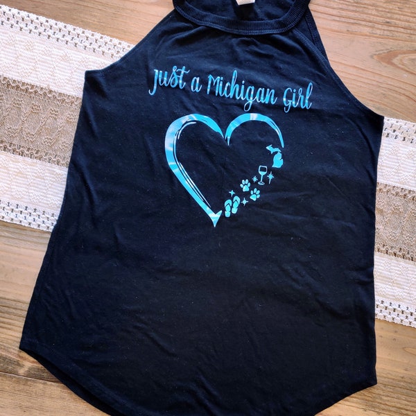 Michigan girl, paws, paw prints, wine glass, sandals, flip flops, mitten, great lakes, heart, shirt, women, gift for her