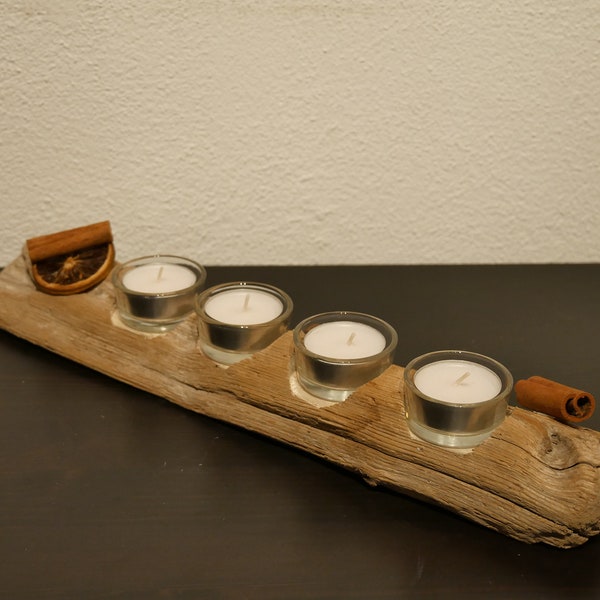 Driftwood Advent wreath, tealight holder, candlestick, incl. 4 tealight glasses (selectable with or without decoration)