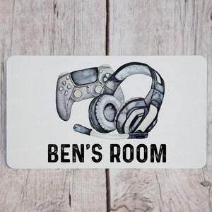 Small Personalised Bedroom Door Plaque Gaming Controller and Headphones, Gamer, Boys Games Room, Man Cave, Christmas Gift