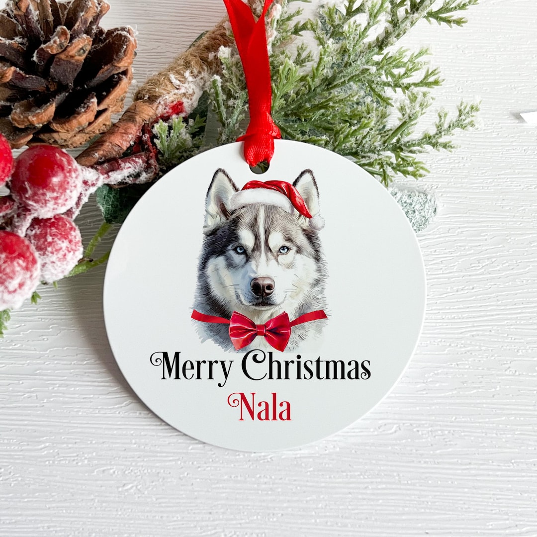 Personalised Aluminium Husky Christmas Hanging Ornament Decoration ...