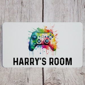 Small Personalised Bedroom Door Plaque Bright Gaming Controller, Gamer, Boys Games Room, Man Cave, Christmas Gift
