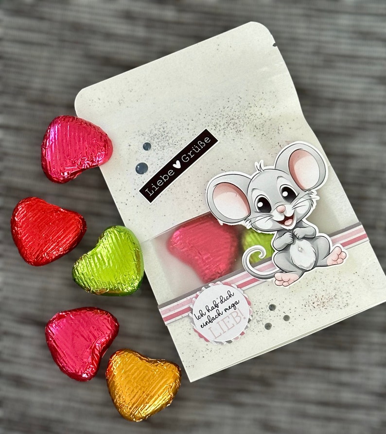 Mother's Day greeting souvenir gift goodie little something small greeting chocolate heart table decoration mouse declaration of love image 1