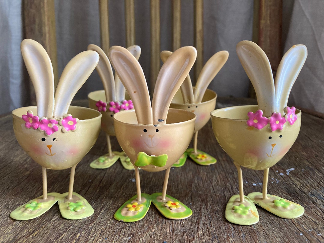 Bonnie Bunny – Set 2 Portauovo A Forma Di Coniglio, Ceramica, Design Orla Kiely, Blu E Arancione