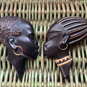 Mid Century Duron chalkware African lady wall plaques