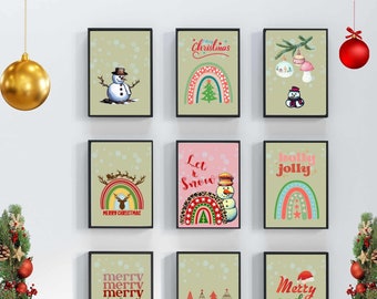 Impressions de galerie de Noël, bonhomme de neige vintage, arbre, lot de 9 (téléchargement numérique)