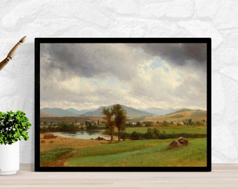 Vintage Spring Landscape Art Print, Farmhouse Country Wall Decor (Digital Download)