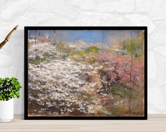 Vintage Blossoms Landscape Art Print, Neutral Farmhouse Decor (Digital Download)