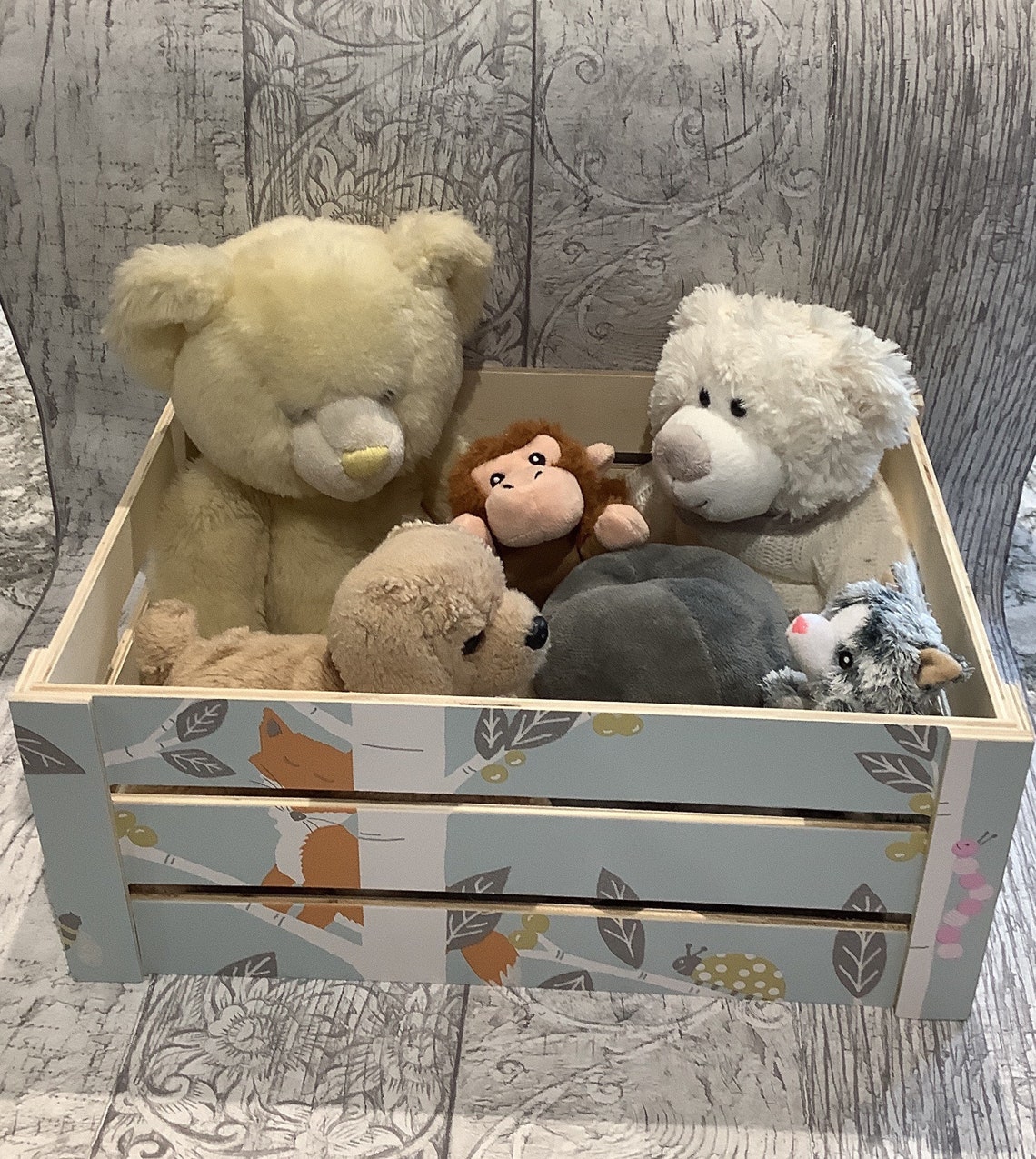 Toy crate woodland animal box toy storage book storage Etsy