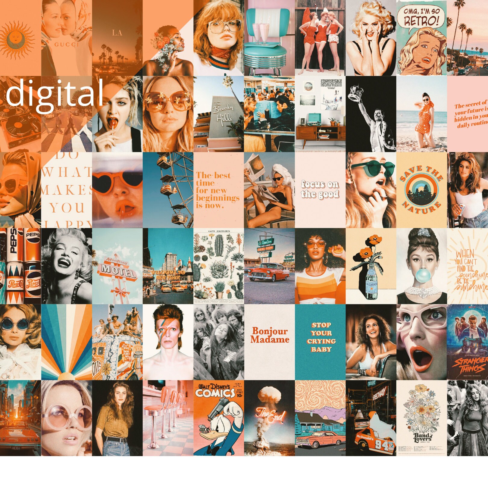 110 pcs Retro Wall Collage Kit Retro Collage Kit Digital Etsy