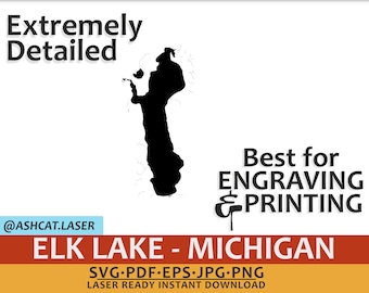 Elk Lake Williamsburg, Michigan -  Vector for Print or Laser Engraving. High Quality Image for Laser SVG, PDF, EPS, png and jpg formats