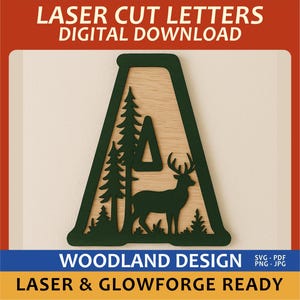 Alfabeto Floresta SVG A-Z | Arquivos de Letras de Animais da Floresta Recortados a Laser | Arte de Parede para Berçário | Silhueta Cricut Glowforge | PNG PDF para Imprimir