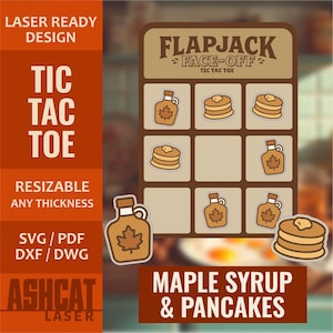 Flapjack Face-Off Tic Tac Toe Spiel SVG - Ahornsirup gegen Pfannkuchen Laser Cut-Datei für Cricut, Glowforge, Silhouette Digital SVG, Dxf, Dwg, Pdf