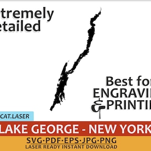 Lake George New York Vector for Print or Laser Engraving. High Quality Image for Glowforge or Laser SVG, PDF, EPS, png and jpg formats