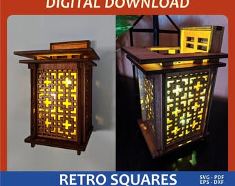 Retro Square Lantern: Prairie Style Laser Cut File (SVG DXF PDF)