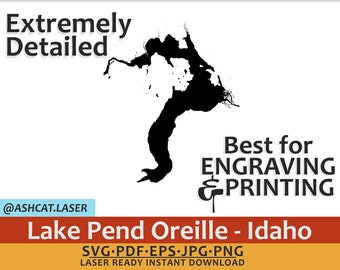 Lake Pend Oreille Idaho Vector: Laser Engraving & Print (Digital Download)