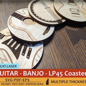 Instrument Coasters for Laser cutting and engraving - Glowforge SVG, PDF and EPS