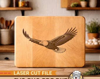 Patriotic Eagle Engraving Design | Soaring  Carved Artwork | Laser Cutting Board SVG PNG PDF | Patriotic charcuterie board