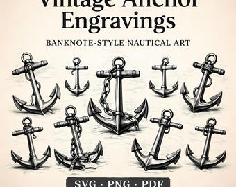Vintage Anchor Engraving SVG Bundle | Nautical Banknote Style | 12 Maker-Ready Designs | Laser Cut & Engrave Files