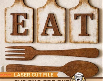Rustic EAT Cutting Board Letter Bundle SVG | Farmhouse Kitchen Wall Art Laser Cut File | Rustic Kitchen Wood Sign Digital Download