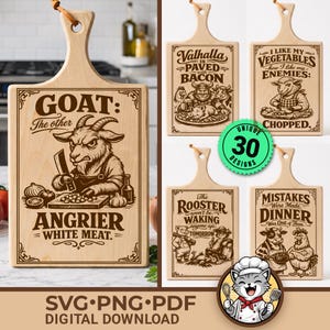 Rolig skärbräda gravyr 30 SVG-paket | Sarkastiska kökscitat Laserfiler Charkuteribräda SVG PNG Pdf | Kommersiell användning under 200