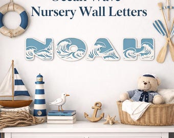 Ocean Wave Nautical Alphabet Letters SVG Bundle | Nursery Wall Name Sign Cut Files | Laser Cricut Silhouette SVG PNG pdf