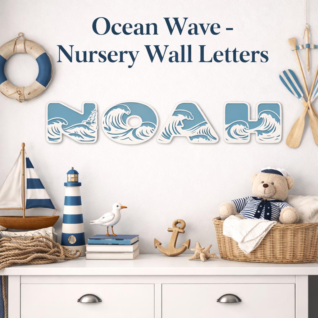 Ocean Wave Nursery Name Sign SVG | Nautical Alphabet Letters for Laser ...