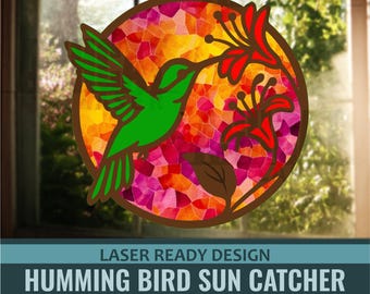 Hummingbird Honeysuckle Suncatcher - Laser Cut File (svg, dxf, dwg, pdf)