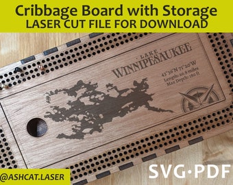 Cribbage Board with Storage SVG for Laser Cutting | Travel Cribbage Board File | Glowforge CNC LightBurn