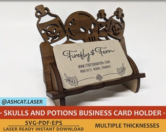 Skulls and Potions Business Card Holder: Laser Cut File (SVG, PDF, EPS)
