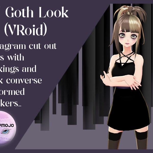 VRoid Avatar. Nu Goth Pentagram Dress and Split Dye Hair