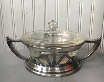 1970 Pyrex dish with silver holder