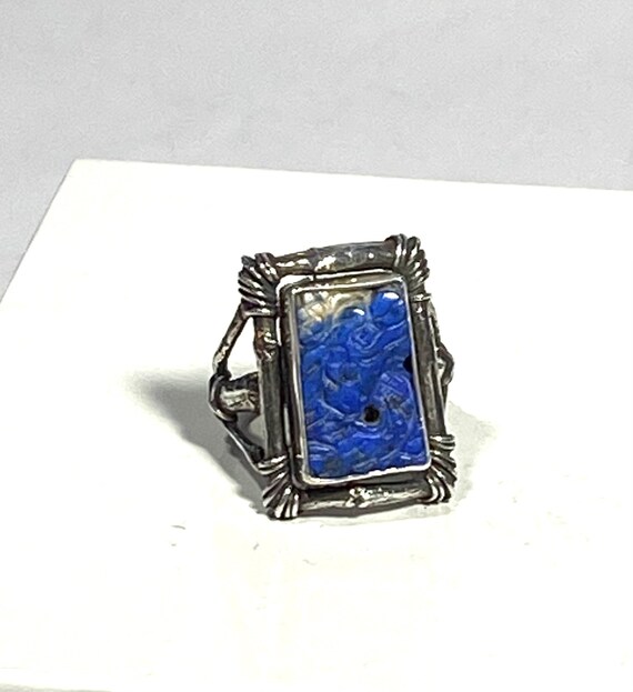 Lapis lazuli Chinese carved button ring size 7, s… - image 2