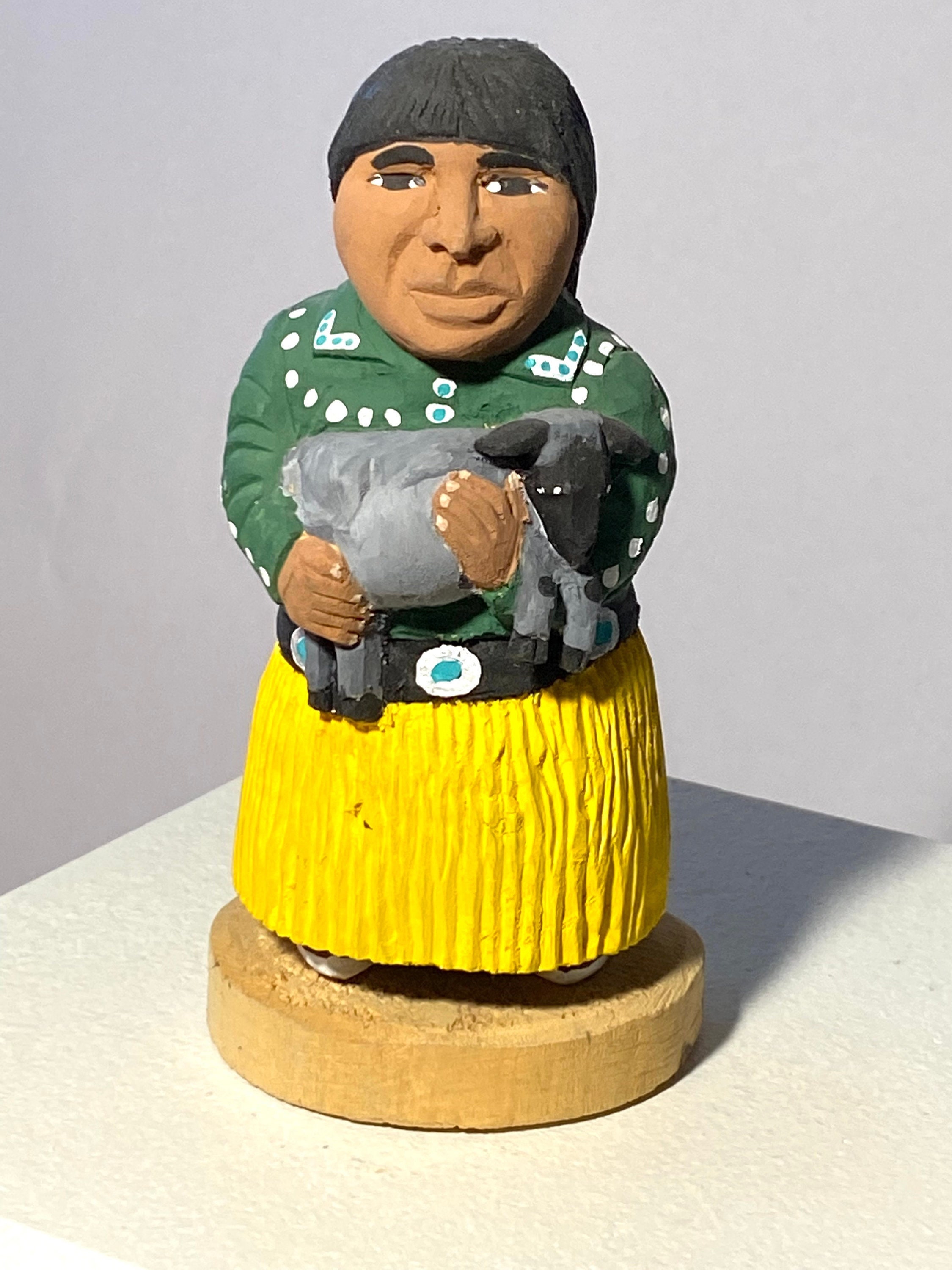 Navajo Folkart, by Harrison Juan, woman w/lamb c. 2002