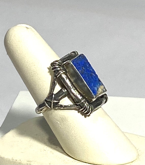 Lapis lazuli Chinese carved button ring size 7, s… - image 4