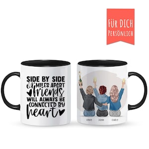 3 best friends sitting mug personalized, with hairstyles, life is better with friends, own text, panoramic mug