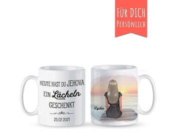 personalisierte Tasse "heute hast Du Jehova ein Lächeln geschenkt", Geschenk zur Taufe, jw Geschenk,