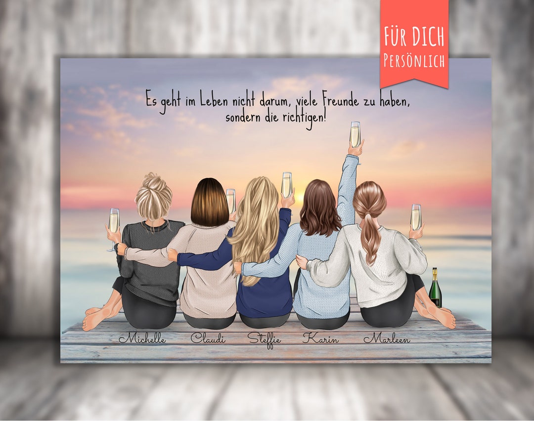 Poster “5 BFF Best Friends in Sweaters” Personalized Gift for Friends ...