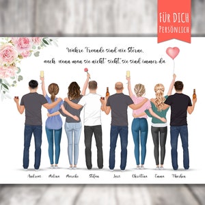 Poster „BFF 8 Beste Freunde“ personalisiert,  personalized gift, Freundebild für Paare, 4Pärchen, personalized Friends/Couples, Familienbild