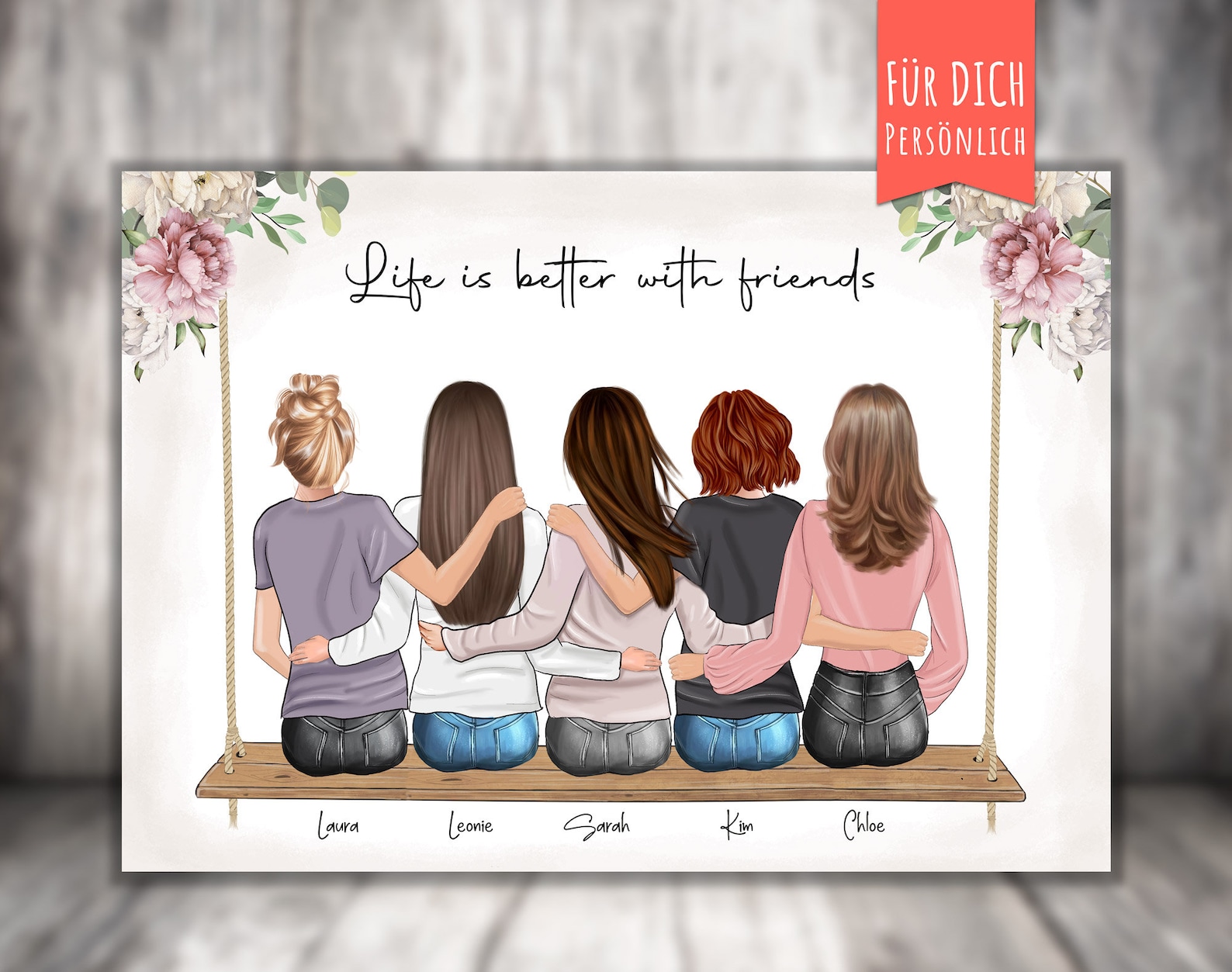 Poster “5 BFF Best Friends on the Swing” Personalized Gift for Friends ...