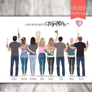 Poster “BFF 8 Best Friends” personalized, personalized gift, friends picture for couples, 5 women & 3 men, family picture