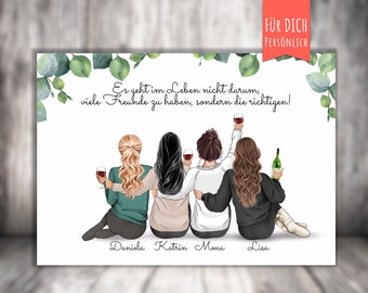 Póster personalizado "4 mejores amigas", regalo personalizado, novia, mejores amigas, mejores hermanas sentadas, póster para 4 mujeres