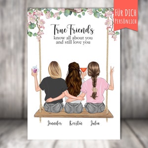 personalized picture 3 best sisters/girlfriends, best friends, 3 girlfriends picture print or file, gift girlfriends on swing