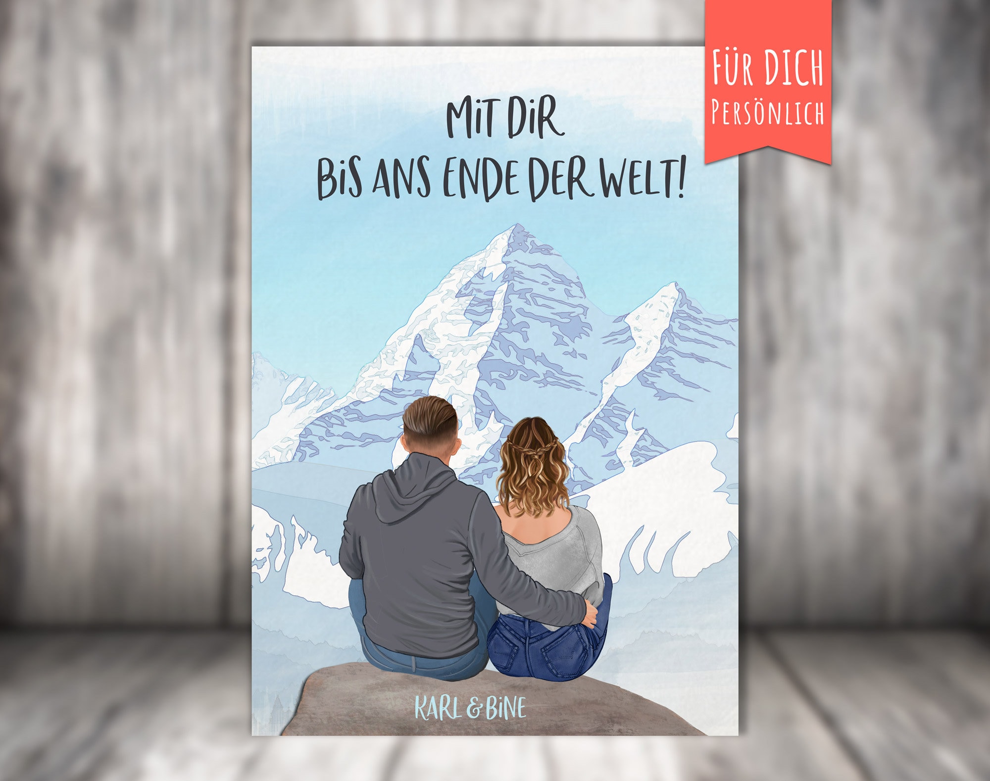 personalized picture partner picture, I love you, girlfriend/boyfriend, man + woman, couple picture, gift for lovers, print or PDF, mountains