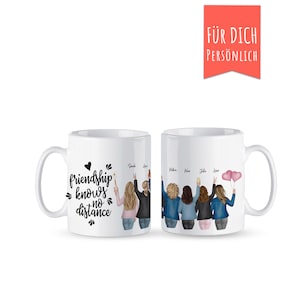 6 best friends mug personalized with hairstyles, life is better with friends, your own text, panorama mug