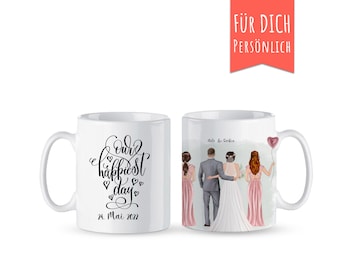 personalisierte Tasse Braut Bräutigam Trauzeuginnen personalisiert, mit Frisuren, Hochzeit, Junggesellinnen Abschied, Brautzeuginnen