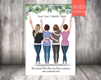 Regalo personalizado "BFF 4 Best Friends", imagen para 4 amigas, imprimible, PDF o PNG, mejor juntos.