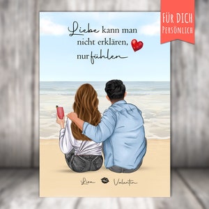 personalisiertes Bild Partnerbild, Ich liebe Dich, Freundin/Freund, Mann + Frau, Pärchenbild, Geschenk für Liebespaar, am Strand