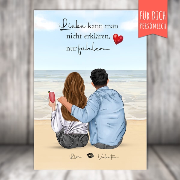 personalized picture partner picture, I love you, girlfriend/boyfriend, man + woman, couple picture, gift for loving couple, on the beach