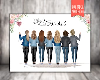 Personalized BFF 7 Best Friends Poster, personalized gift, girlfriend, best friends, life is better with friends
