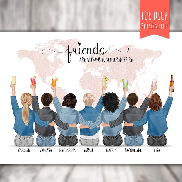 Poster "BFF 7 Best Friends" gepersonaliseerd, gepersonaliseerd cadeau, vriendin, beste vrienden, gepersonaliseerd cadeau beste vrienden